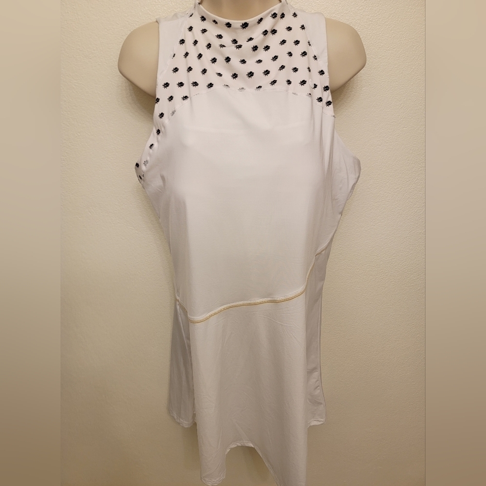 Fila White Sleeveless Dress with Black Dot Mesh Yoke NWT